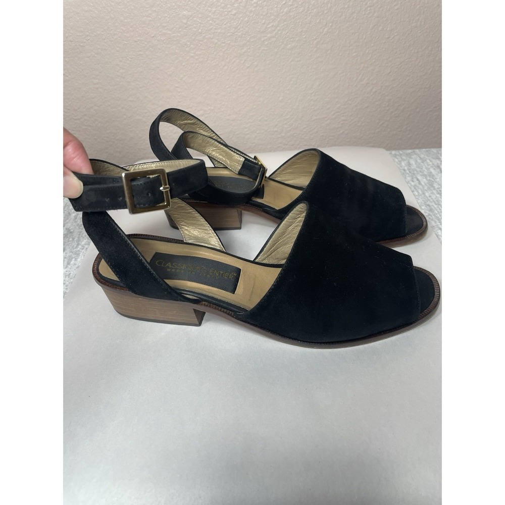 Vintage Classiques Entier Italy Black Leather Block‎ Heel Sandals 7N